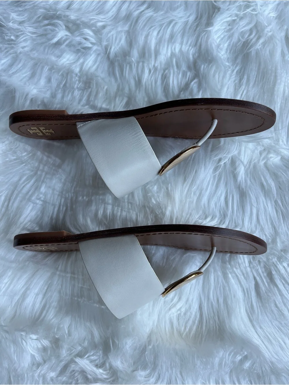 🆕 Tory Burch Patos Disc Sandals- Calf Leather Ivory/Gold Size 8.5 Dustbag